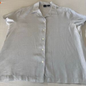 Gap Vintage Linen Button Up Blouse | Pale Blue Cap Sleeve | Size XL